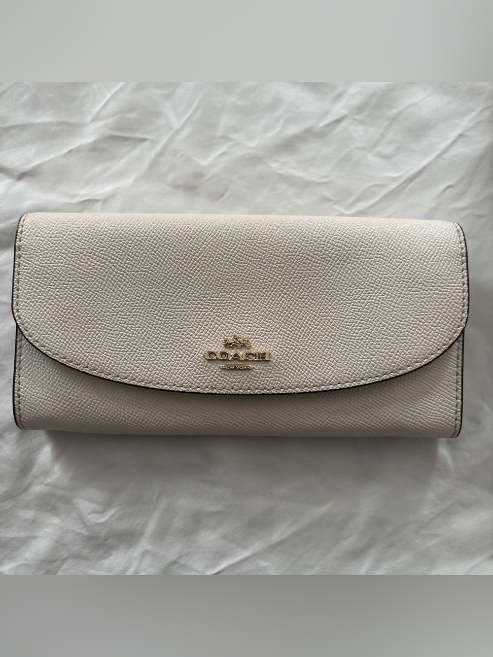 Coach Pebbled Leather Clutch Wallet in Light Beige